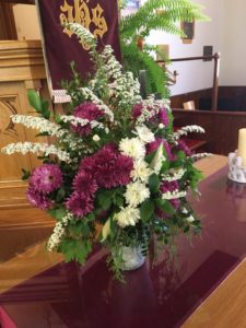 Floral arrangements by Myra bring colour to our sanctuary